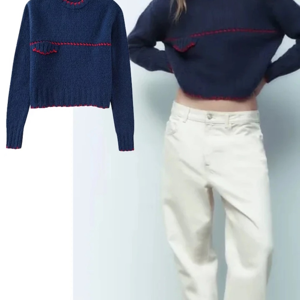 Navy knit with pocket | size S - Picture 2 of 2